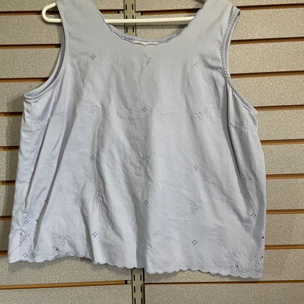 Susan Bristol Embroidered Tank Top Sleeveless Eyelet Light Blue‎ XL